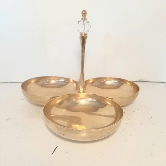 Elegant Bright Gold Colored MetalServing Tray with Crystal. Each dish 4 inches. - Picture 4 of 7